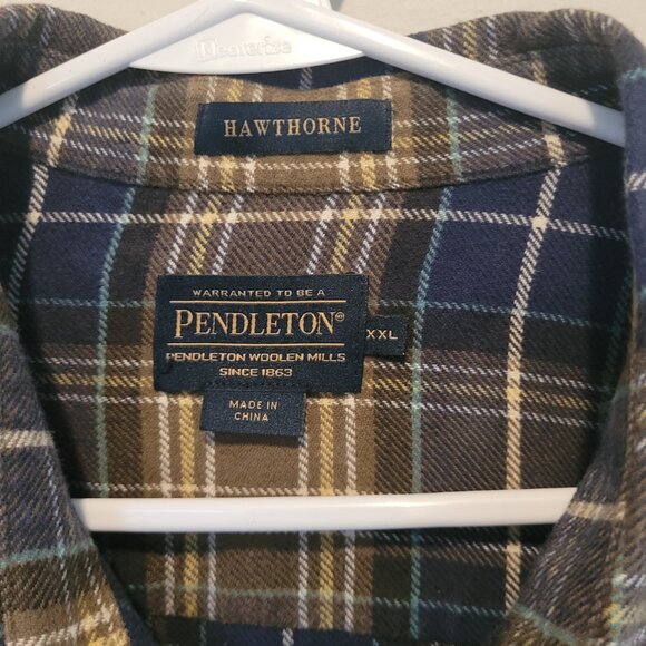 Pendleton Hawthorne Elbow Patch Plaid Flannel Shirt Men's XXL - Picture 2 of 4